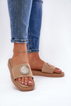 Women's sandals with gold decoration beige Kaliora