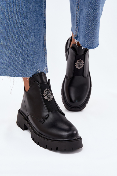 Insulated Low Women's Ankle Boots With Decoration On Zip Black Lavira