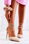 Suede Design High Heels Beige Loveth