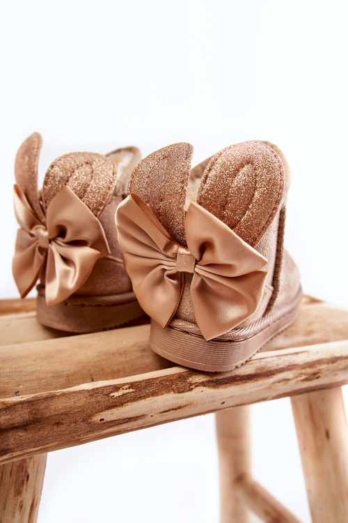 Girls' Warm Snow Boots With Bows Beige Meriva