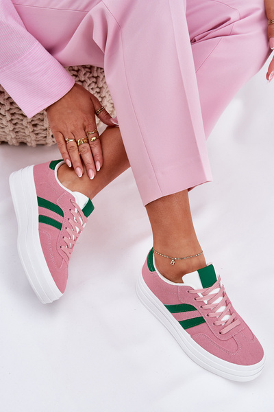 Sneakersy Damskie Stylowe Na Platformie Różowe Silavia