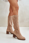 Damskie Kozaki Na Zamek Obcas Słupek Przed Kolano Beżowe Erisorae