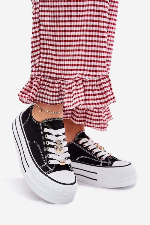 Women's Platform Sneakers With Golden Pins Black Fiorina