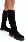 Women's Quilted Knee-High Boots Black Heliofa