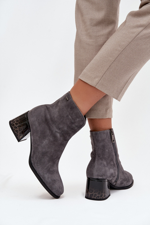 Women's boots from natural suede with heel lined Vinceza 66806 Gray