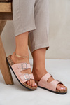 Fabric Slippers On Cork Sole With Buckles Pink Atera