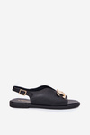 Women's Flat Sandals With Golden Decoration Black Amelira
