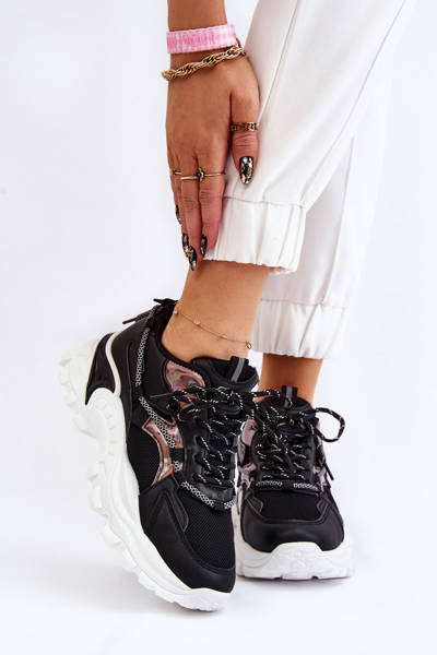 Women's Sport Shoes Laced On The Platform Black Minea