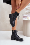 Leather Ankle Boots Workers Insulated With Zipper Black Elosie