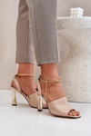 Leather High Heel Sandals With Decorative Bracelet CheBello 4440 Beige