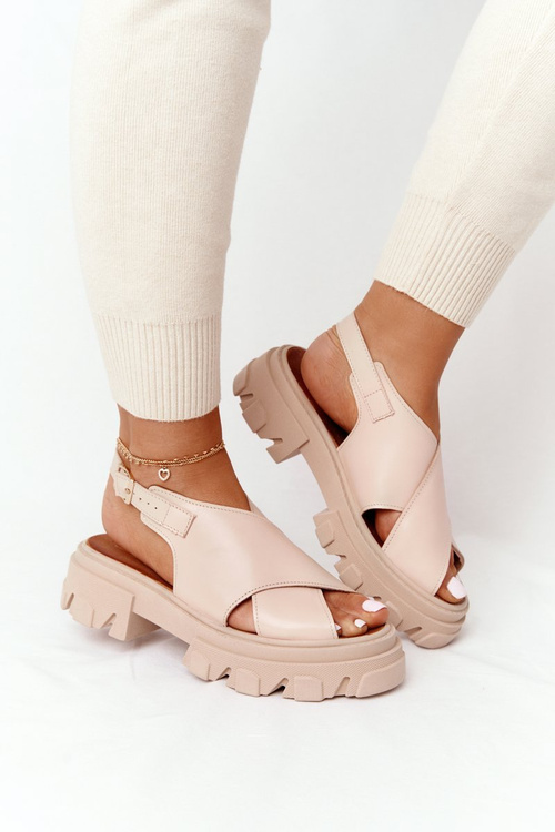 Leather Sandals On The Platform Lewski Shoes 3018-0 Beige