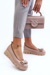 Leather Platform Ballet Flats with Ornament Beige Lewski 3384