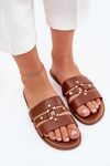 Flat Ladies Sandals With Golden Detail Camel Noroti