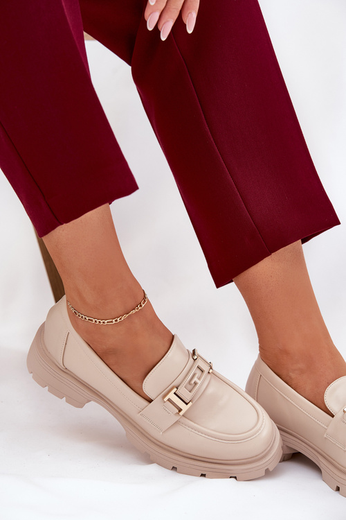 Women's Moccasins Made Of Eco Leather Beige Lomnela