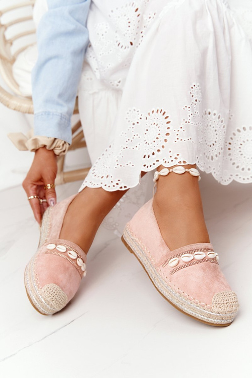 Espadrilles On A Platform With Shells Pink Seashell