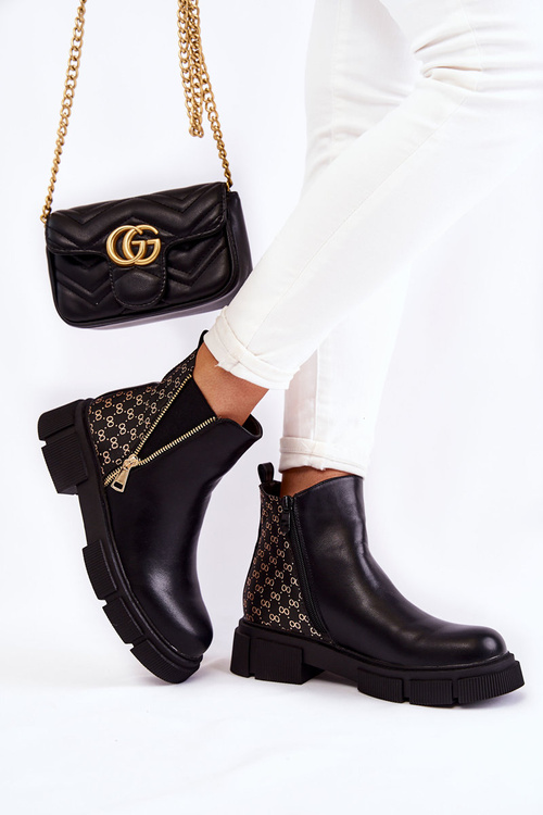 Women's Leather Boots With A Decorative Zipper Black Lorra