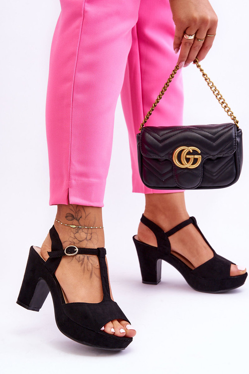 Suede High Heel Sandals Black Felicia