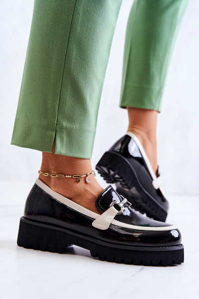 Lacquered Women's Loafers Black and White Cassida