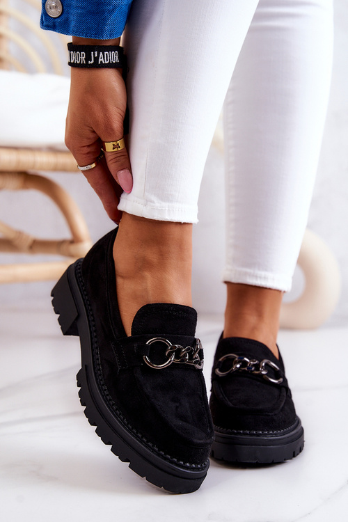 Półbuty Loafery Damskie Zamszowe Czarne La.Fi Willows