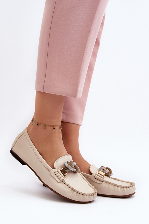 Women's Leather Moccasins With Decoration Laura Messi 2761 Beige