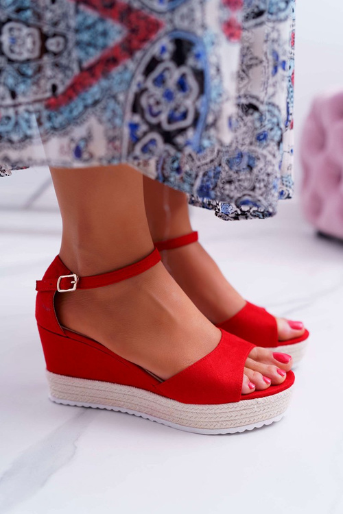 Women's Platform Anchor Sandals Suede Red Delima