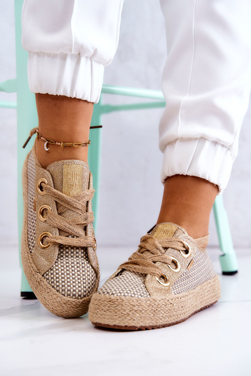 Women's Braided Sneakers Big Star JJ274392 Beige and Gold