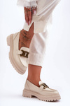 Women's Platform Moccasins with Decoration Beige Ameg