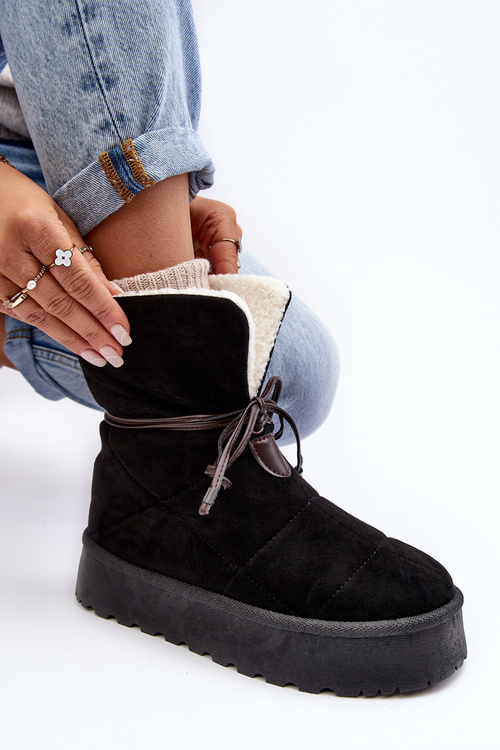 Platform Snow Boots With Fur Black Olimuka
