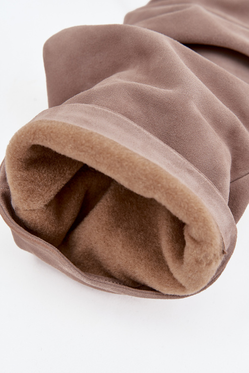 Wrinkled boots made of natural suede on a heel insulated Zazoo 4228 light brown