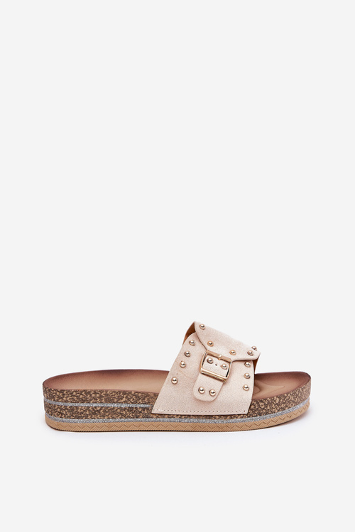 Women Sandals On Platform With Buckle And Studs Beige Nusithia