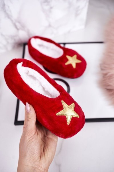 Children's Christmas Slippers With Star Red Let It Snow