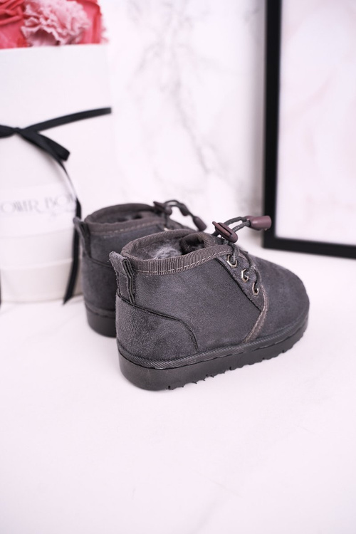 Children's Lace-up Snow Boots Insulated With Fur Grey Hunter