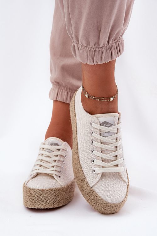Womens Platform Sneakers With Weaving Lee Cooper LCW-25-02-3284 Light Beige