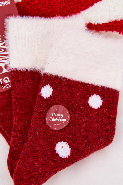 Women's Christmas Socks With Fur And Dots Alpaca Wool Red