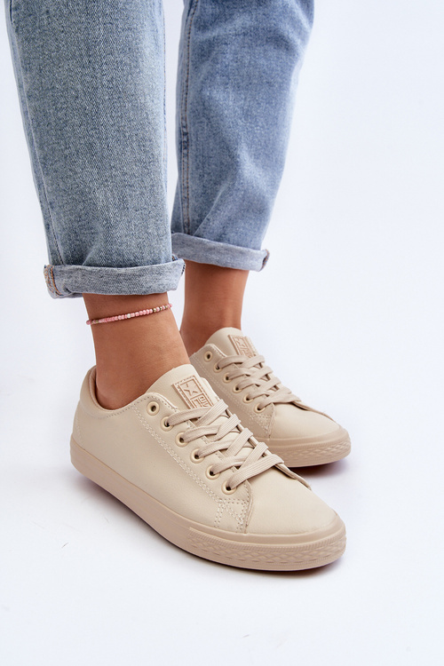 Women's Leather Classic Lace-Up Sneakers in Beige Misima