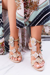 Lu Boo Heeled Sandals Jetted Studs Rockers Beige