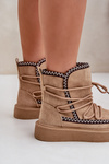 Women's Snow Boots With Embroidery On Platform Brown Naleris