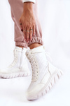 Women's Lace-up Snow Boots On The Platform White and Beige Anubi