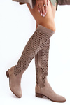 Suede Boots with Lattice Pattern Beige Pointe