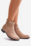 Warm women's ankle boots with flat heel and gold detail beige Ravasira