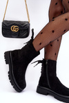 Suede Lace-Up Flat Heel Boots Black Lakyta