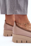 Leather Platform Ballet Flats with Ornament Beige Lewski 3384
