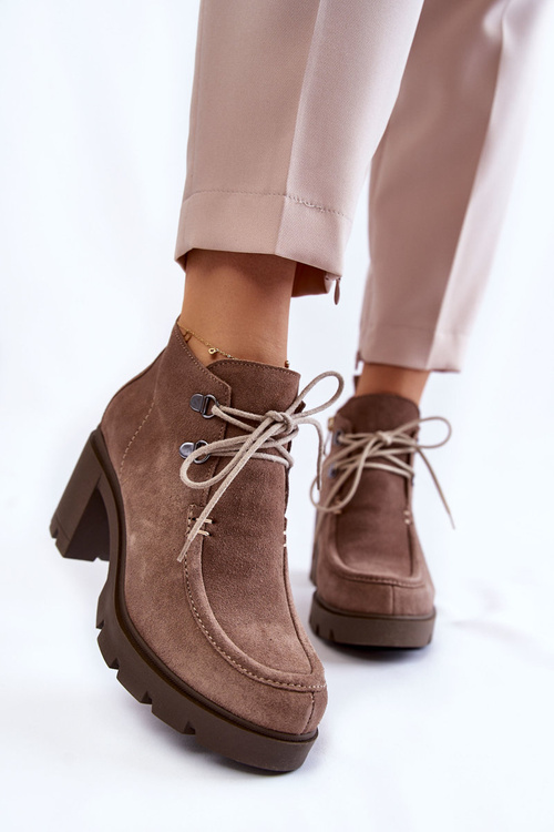 Botki Zamszowe Wiązane Jasnobrązowe Lemar Marianne