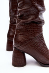 Women's Knee-high Boots with Snake Pattern Brown Ceriona