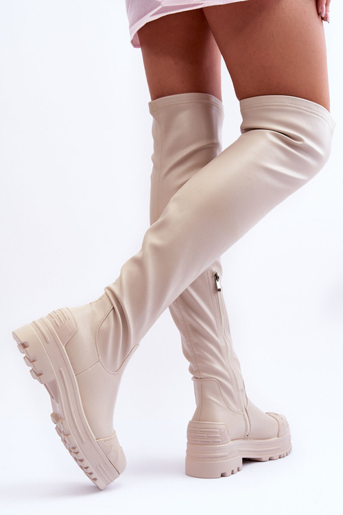 Zip-Up High Boots Beige Dudesa