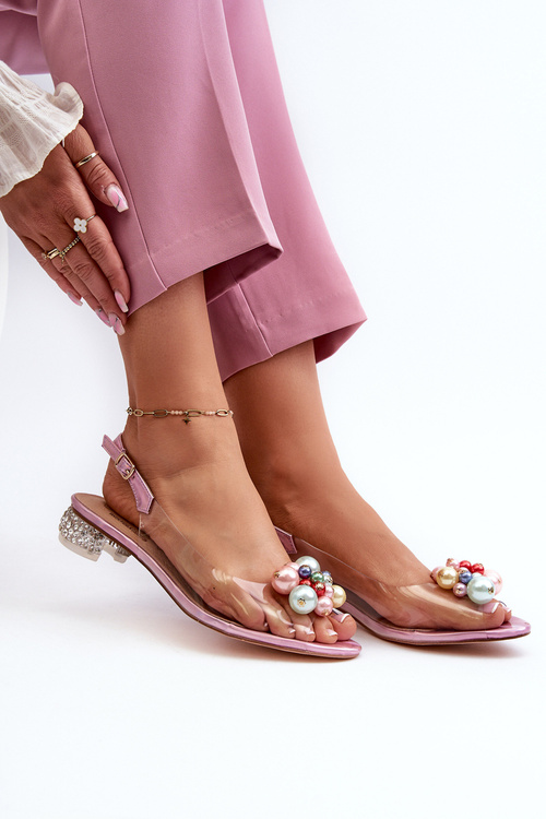 Transparent Low-Heeled Sandals with Pink Decoration D&A MR38-368