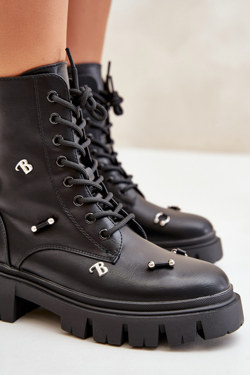 Women's Worker Boots With Decorations Eco Leather Black Cadenilla