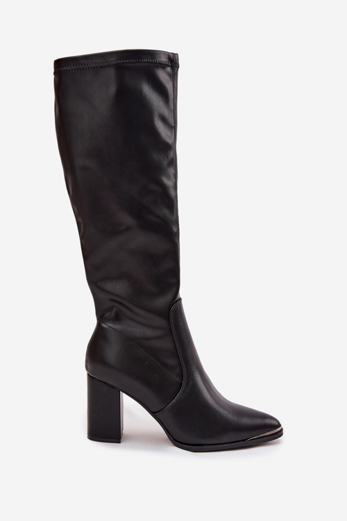 Knee High Heeled Boots with Pointed Toes D&A HY42-921 Black