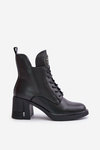 Insulated Ankle Boots On Chunky Heel Natural Leather Black Vinceza 66676