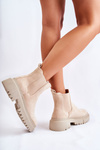 Suede Slip On Worker Boots Beige Lorea 